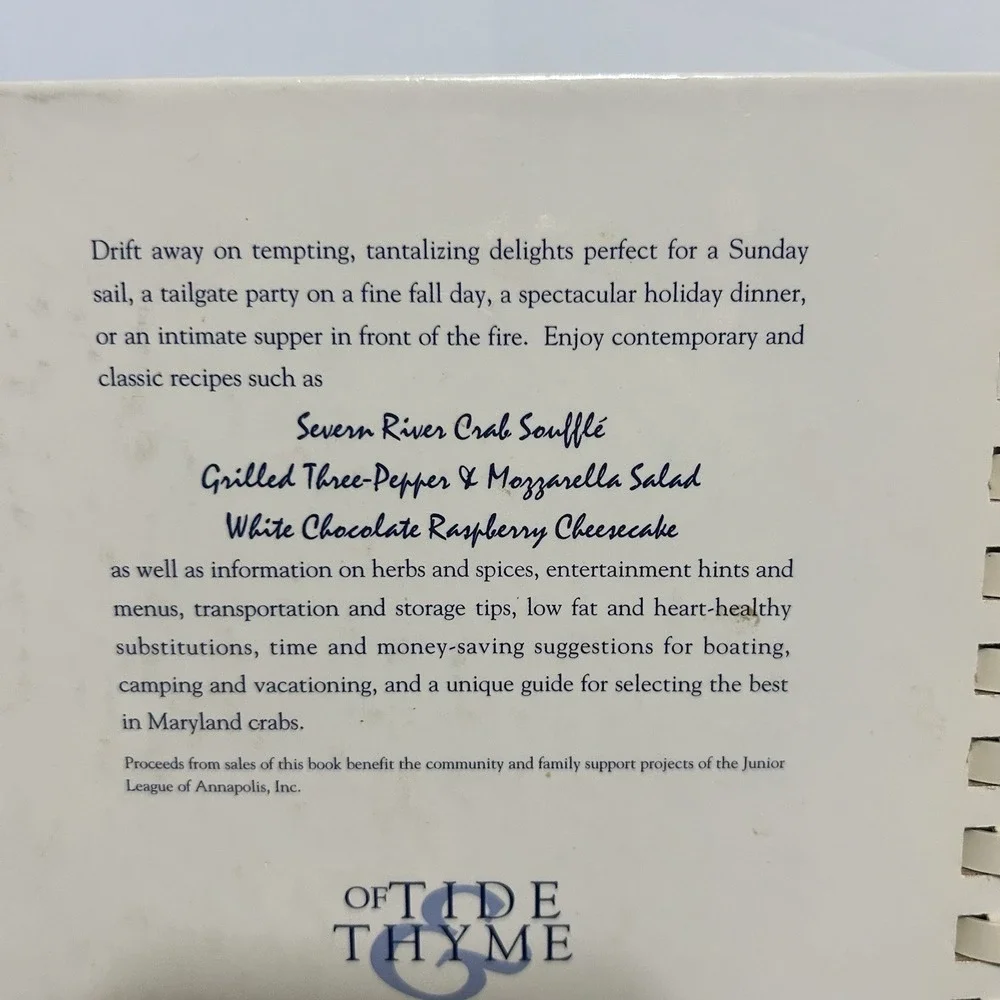 Of Tide & Thyme Junior League of Annapolis MD Cookbook 2006